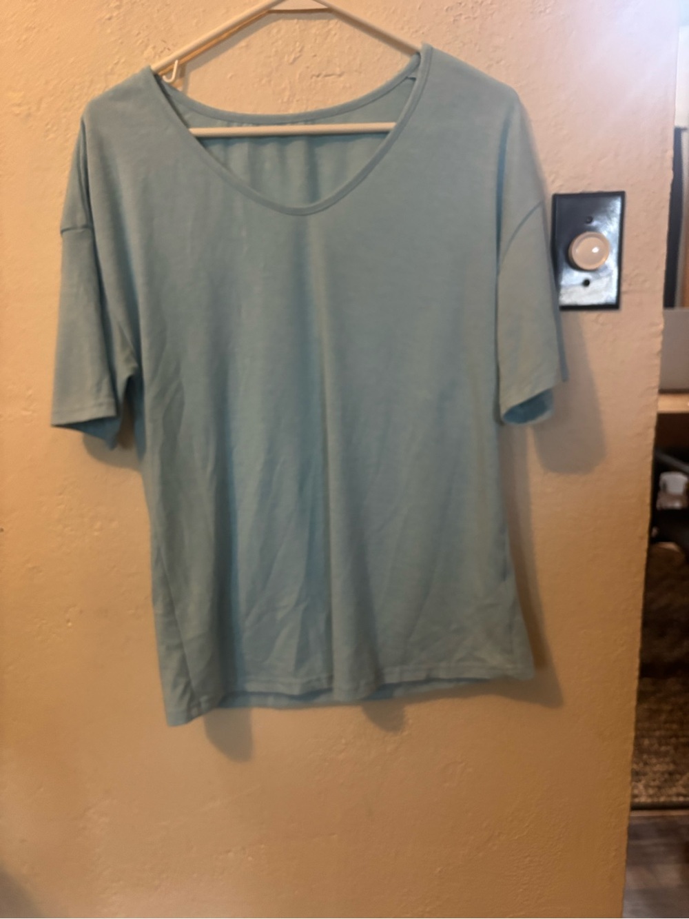Light Blue V-Neck Women's Top - Casual Short Sleeve